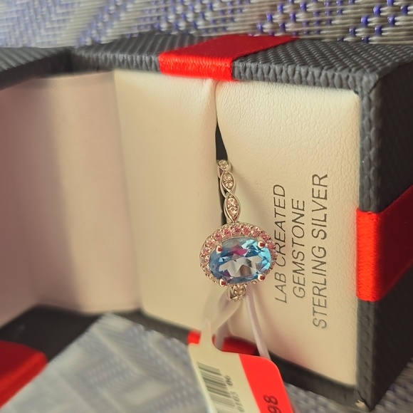 BEAUTIFUL BLUE TOPAZ/WHITE SAPPHIRE LAB CREATED GEMSTONE STERLING SILVER RING 7 - Picture 7 of 15